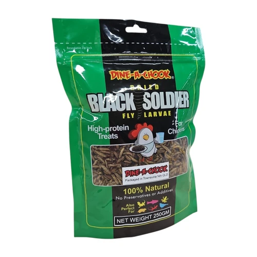 Dine-A-Chook dried black soldier fly larvae, 250g resealable bag
