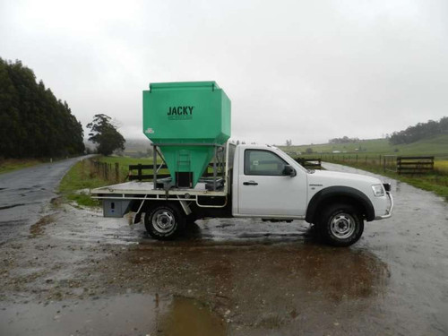 JACKY® 1730 Litre Side Discharge Bin on the back of a Ute