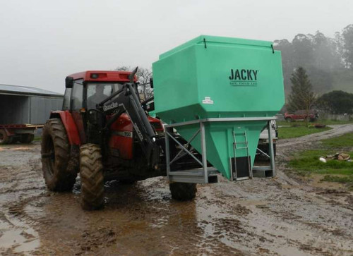 JACKY® 1730 Litre Side Discharge Bin being moved with a tractor