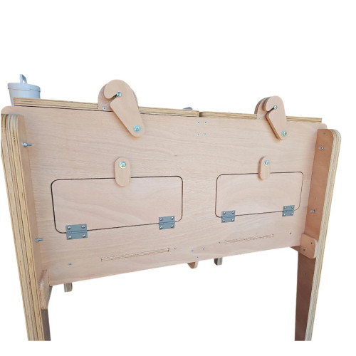 Front view of the Dine-A-Chook Chick Brooder Box - dual locking access doors for easy chick care.