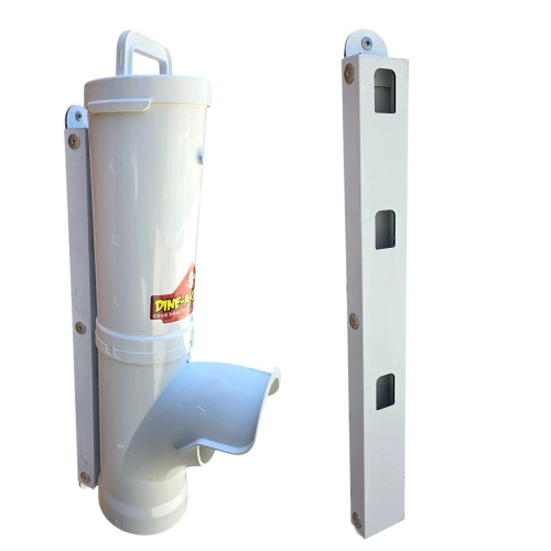 Australian-made ACM mounting bracket for small chicken feeders, suitable for flat surfaces or wire mesh mounting.