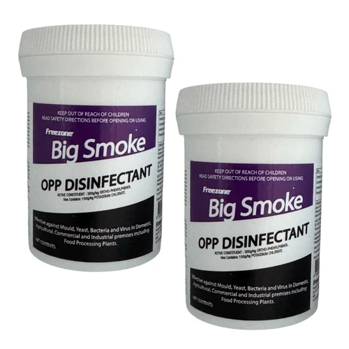 Two tubs of Freezone Big Smoke OPP Disinfectant Smoke 30g - twin pack