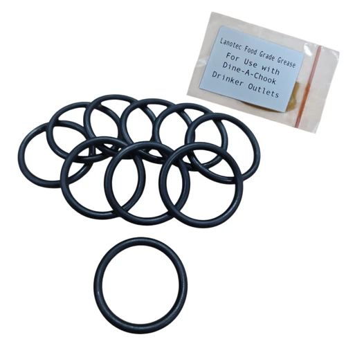Dine-A-Chook outlet O-ring 10-pack: ten black O-rings with the small zip-lock bag of Lanotec food-grade grease supplied for fitting them