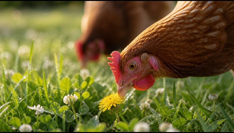 A dandelion growing in the lawn, a useful forage weed for backyard chickens