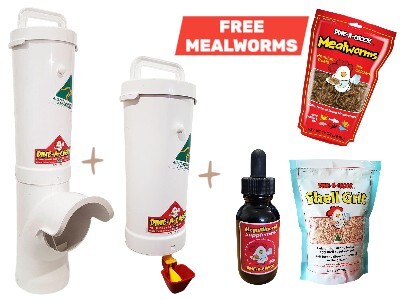 Healthy Hen Starter Pack bundle - Small Feeder, Shell Grit, 2L Drinker, Mega Mineral and free Mealworms
