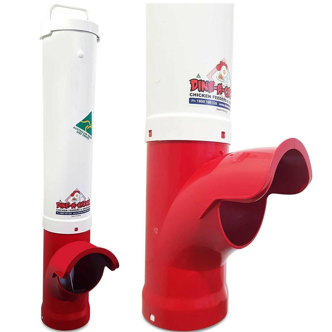 Dine-A-Chook Red & White Feeder showing two-tone UV-resistant ASA plastic design