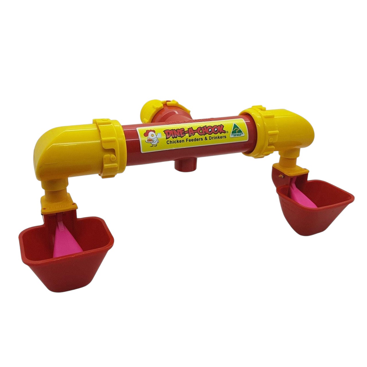 Dine a Chook Double Outlet Lubing Cup Drinker Pink Floats