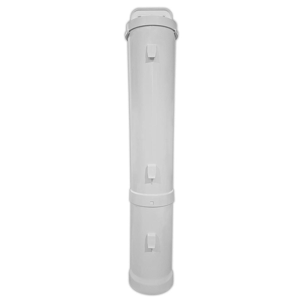 Rear view of large chicken feeder showing steel mounting brackets for wall installation