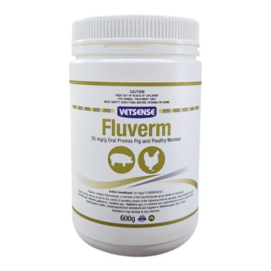 Vetsense Fluverm 600g tub - broad spectrum chicken wormer with measuring scoop
