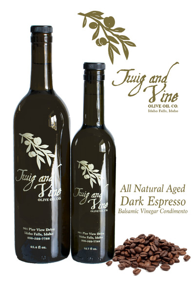 All Natural Aged Dark Espresso Balsamic Vinegar Condimento available at Love At First Bite Mercantile | Twig & Vine Olive Oil Co.