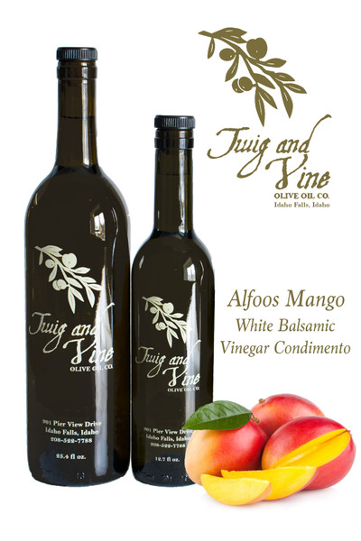 Alfoos Mango White Balsamic Vinegar Condimento available at Love At First Bite Mercantile in Idaho Falls, Idaho | Twig & Vine Olive Oil Co.