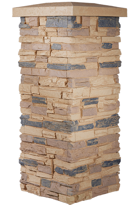 15" x 36"  Faux Stone Column - Cannoli - Corner with Cap