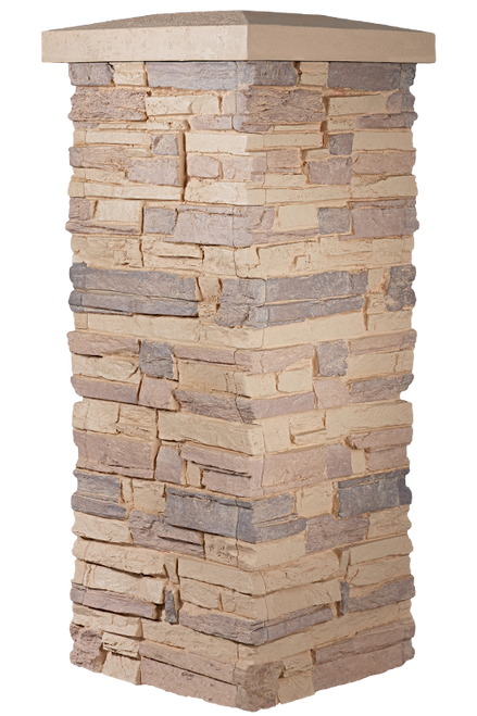 15" x 36" Faux Stone Column - Cappuccino - Corner with Cap