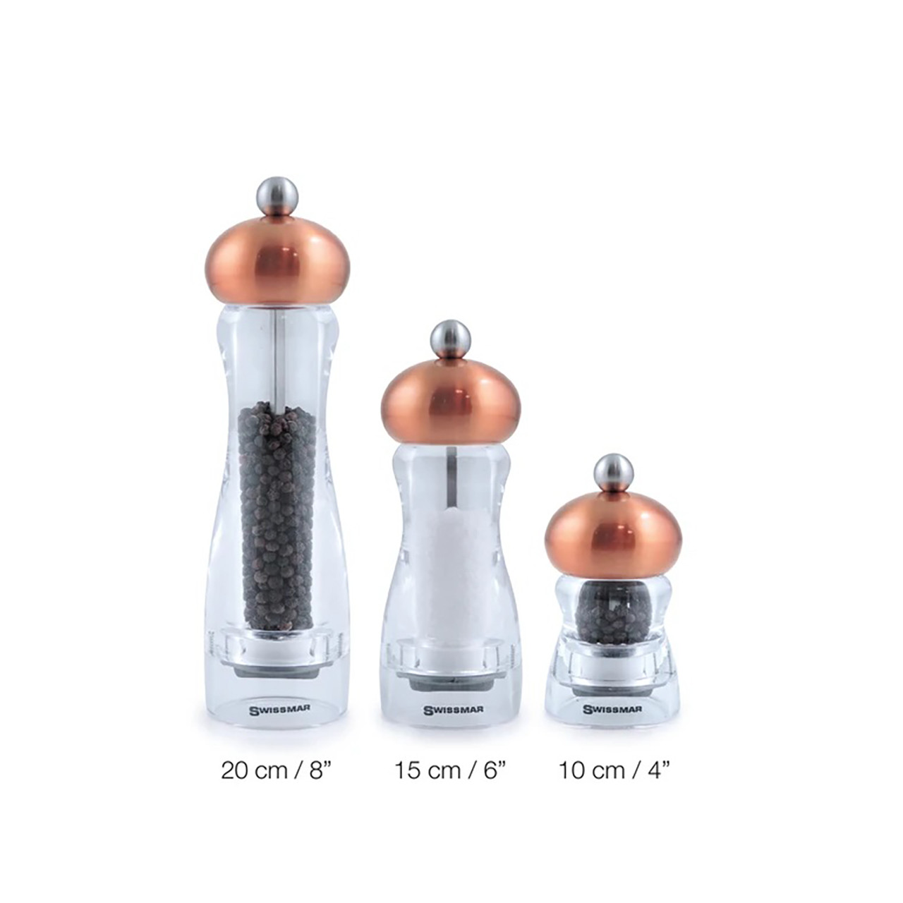 Swissmar Andrea Pepper Mill Clear Acrylic Copper Top 4" SMP1002CT