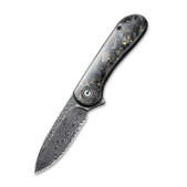 CIVIVI Elementum Shredded Carbon Fiber with Gold Damascus (C907C-DS1) open 