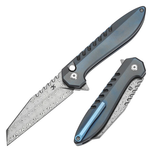 Kansept Kosame Blue Anodized Titanium with Shred Carbon Fiber Inlay (T1093F1)