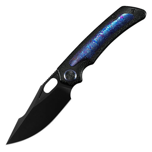 Kunwu Jericho PVD Black TC4 Raindrop Texture Timascus Inlay (K713T-R1-4)