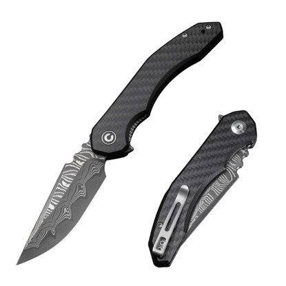 CIVIVI Bluetick Damascus Carbon Fiber Overlay On G10 Black (C23050-DS2)