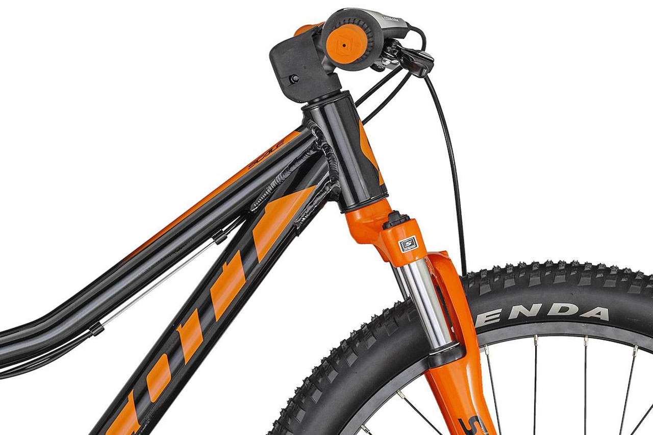 black and orange scott mountain bike