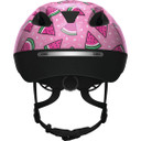 Back of the pink watermelon Abus Smooty kids helmet with branded reflective sticker