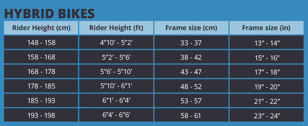 Womens hybrid bike size shop guide