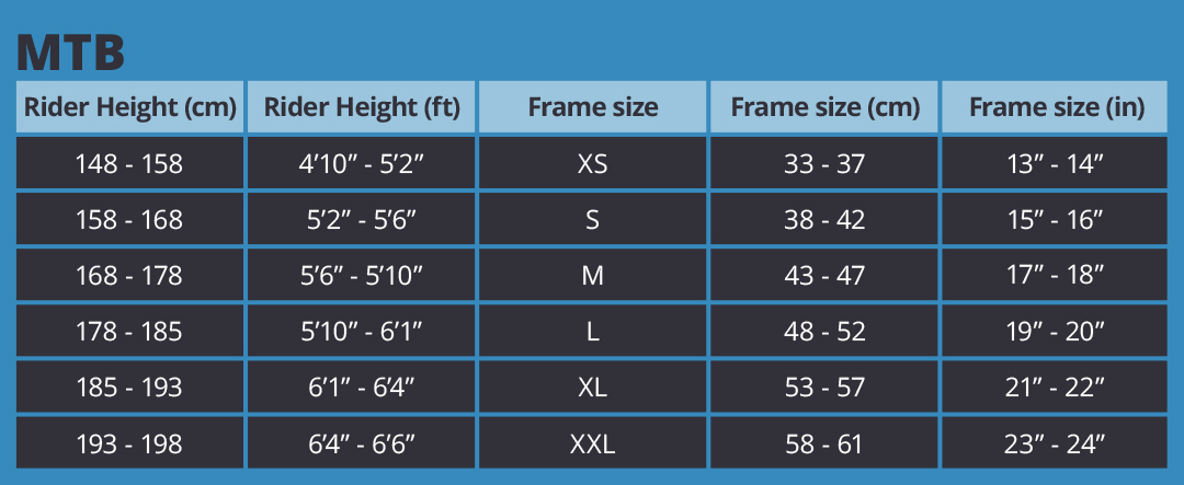 Mountain Bike Size Guide - Eurocycles Ireland