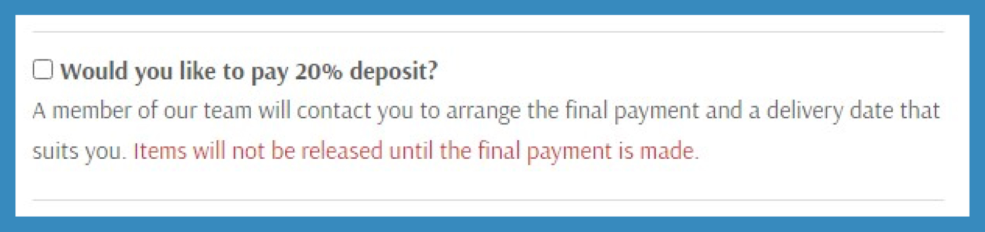 Deposit payment option at Eurocycles Ireland