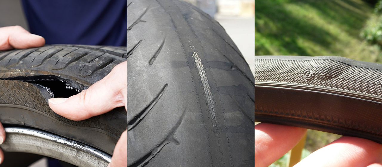 Faulty tyres with marking showing that it is time to replace them - Eurocycles