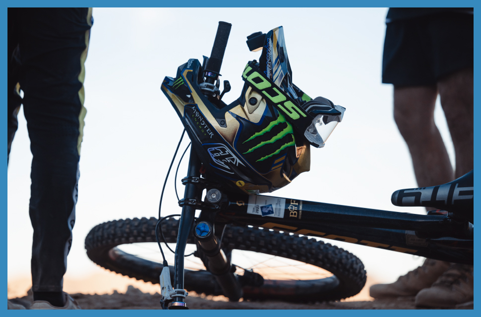 Mountain bike helmet hanged on a bike - Eurocycles Ireland