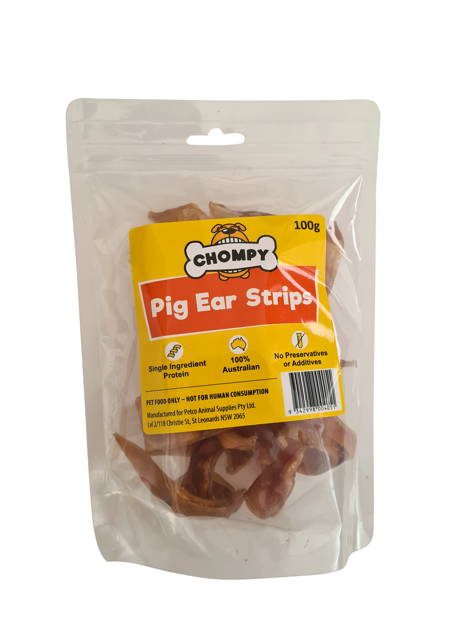 CHOMPY Pig Ear Strips Dog Treats PetO