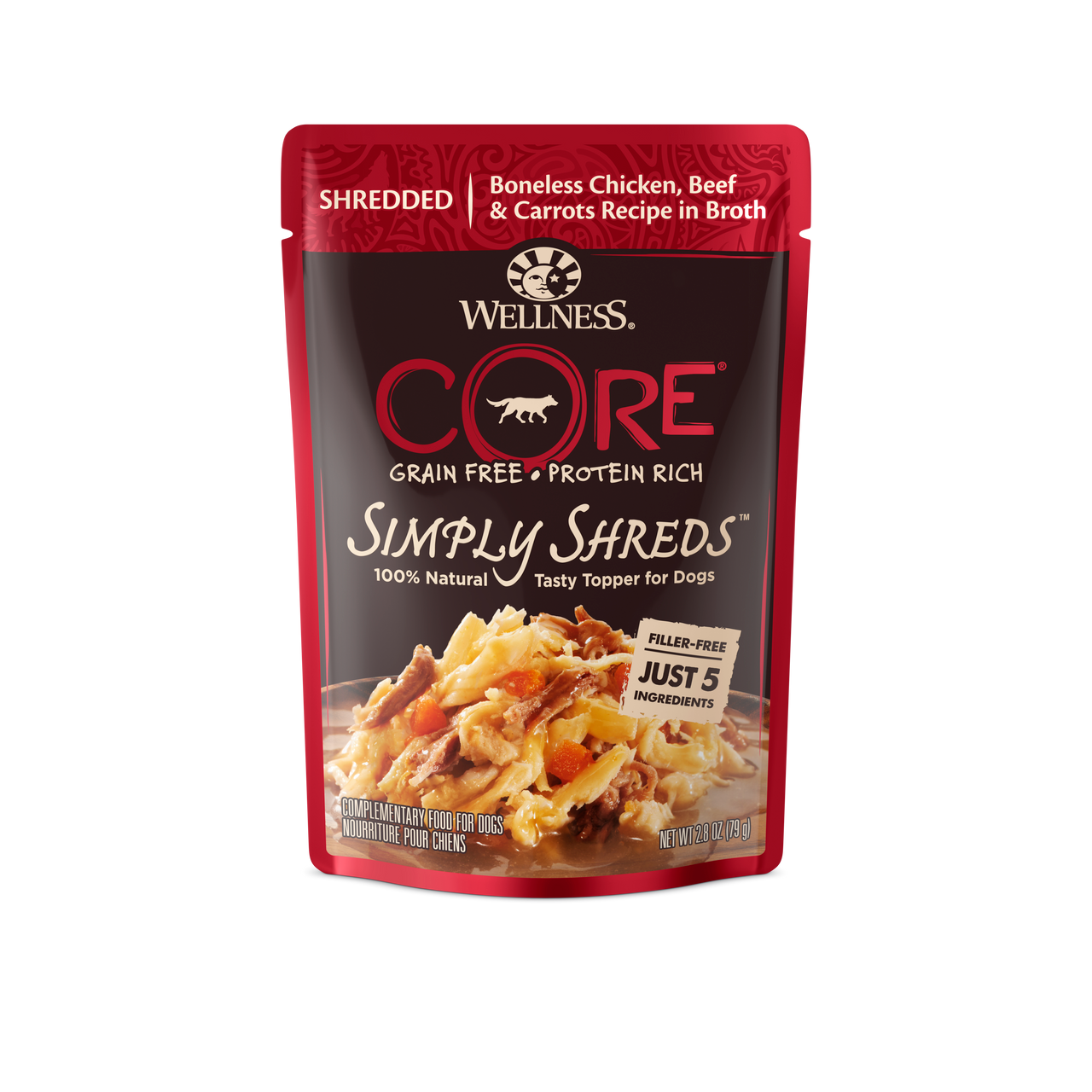 Wellness CORE Simply Shreds Wet Dog Food Chicken, Beef Carrots