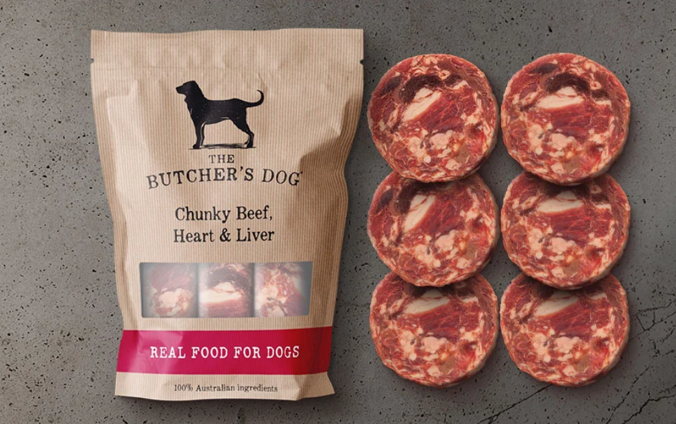 View of The Butcher's Dog Chunky Beef Heart Liver Raw Dog Food 1.5kg