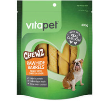 VitaPet Rawhide Barrels Chicken Liver Dog Treats Front