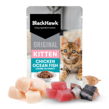 Black Hawk Original Kitten Chicken & Ocean Fish in Gravy Wet Cat Food Pouches