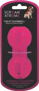 Prestige Scream Xtreme Tough Chew Toy Treat Dumbbell Loud Pink