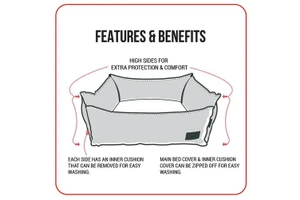 La Doggie Vita Luxe Trim Charcoal High Side Dog Bed