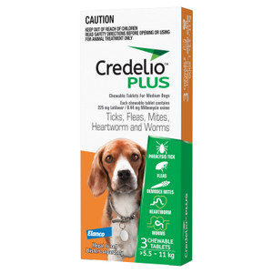 Credelio Plus Flea, Tick and Worming for Medium Dogs 5.5 to 11kg Orange