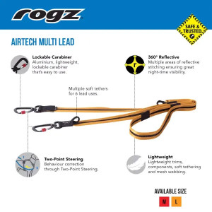 Rogz Dog  Airtech Muilti Lead Burnt Ochre