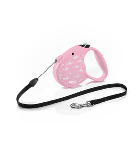 Flexi Standard Cord Retractable Dog Lead in Pink Silver Flamingos