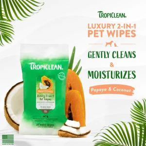 TropiClean Papaya & Coconut Luxury 2 in 1 Pet Wipes
