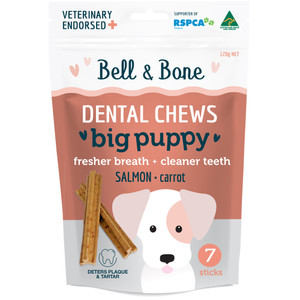 Bell & Bone Dental Chews Big Puppy Dog Treats Salmon & Carrot