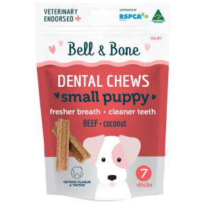 Bell & Bone Dental Chews Small Puppy Dog Treats Beef & Coconut