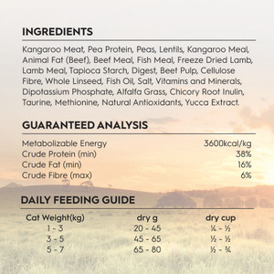 Trilogy Kangaroo & Freeze Dried Lamb Dry Cat Food Bag Ingredients & Feeding Guide
