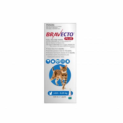 Bravecto Plus Flea, Tick And Worming Treatment For Medium Cats Blue