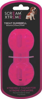Prestige Scream Xtreme Tough Chew Toy Treat Dumbbell Loud Pink