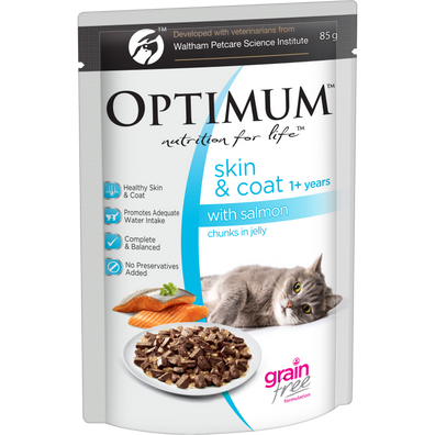 Optimum Grain Free Skin & Coat Salmon Chunks in Jelly Wet Cat Food