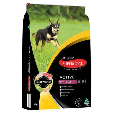 Supercoat Adult Active Beef Dry Dog Food 18kg