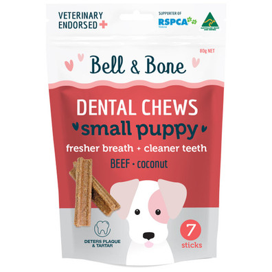 Bell & Bone Dental Chews Small Puppy Dog Treats Beef & Coconut