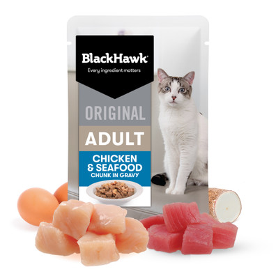 Black Hawk Original Chicken Seafood in Gravy Wet Cat Food Pouches