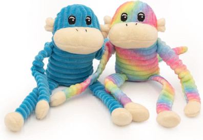 Zippy Paws Spencer the Crinkle Monkey Ranibow & Blue Dog Toy 2pk